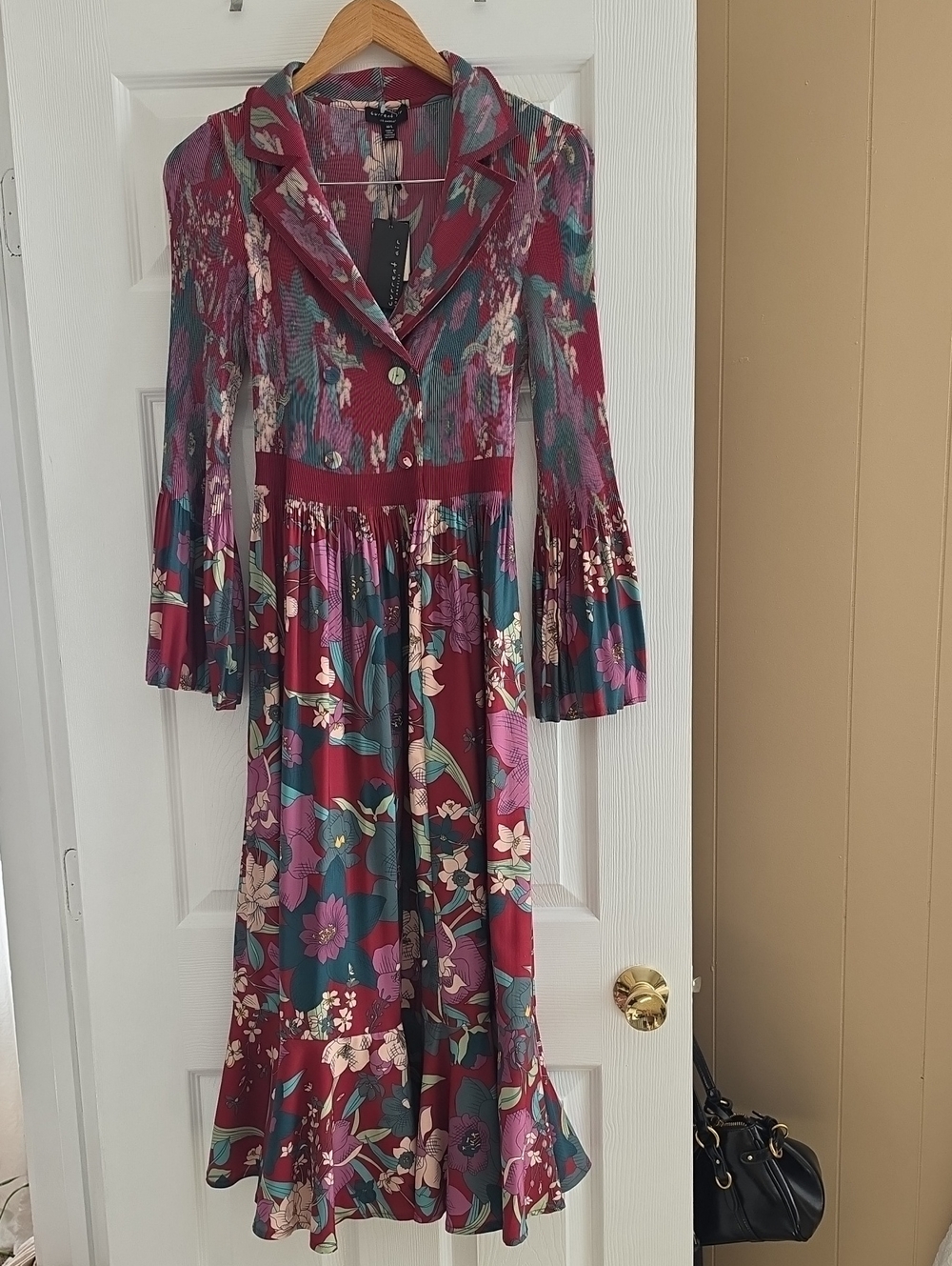 Current Air Burgundy Floral Long Sleeve Midi Dress